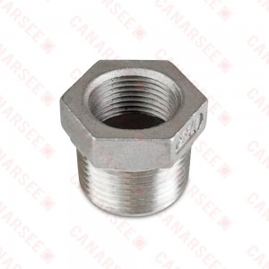 1" x 3/4" 304 Stainless Steel Hex Bushing, MNPT x FNPT threaded