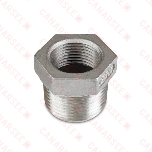 1" x 3/4" 304 Stainless Steel Hex Bushing, MNPT x FNPT threaded