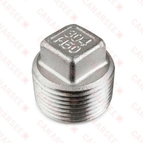 1" 304 Stainless Steel Square Head Plug, MNPT threaded