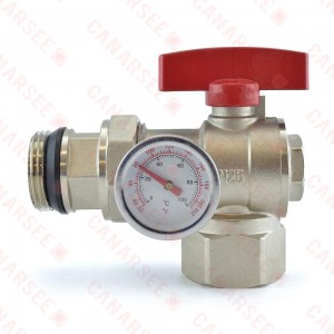 Rifeng SSM410 Manifold Angle Ball Valve w/ Temperature Gauge (red handle)