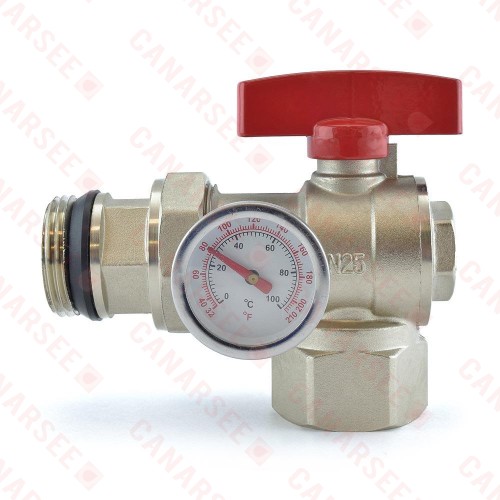 Rifeng SSM410 Manifold Angle Ball Valve w/ Temperature Gauge (red handle)