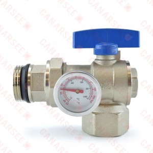 Rifeng SSM411 Manifold Angle Ball Valve w/ Temperature Gauge (blue handle)