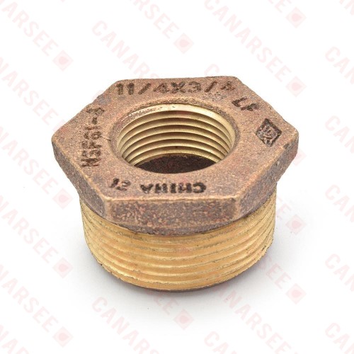 1-1/4" MPT x 3/4" FPT Brass Bushing, Lead-Free