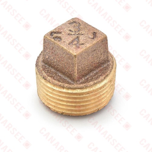 3/4" MPT Square-Head Brass Plug, Lead-Free