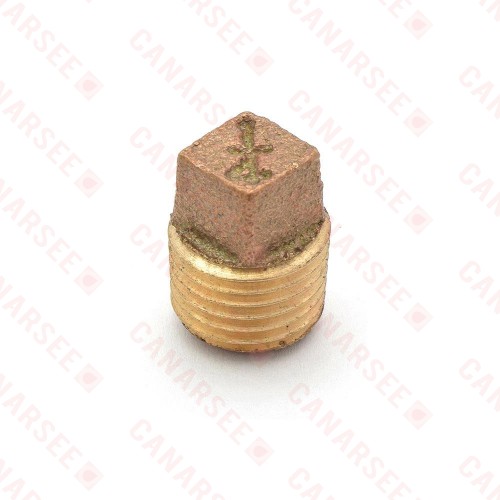 1/4" MPT Square-Head Brass Plug, Lead-Free