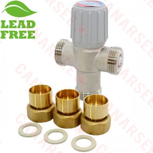 Honeywell 1” Union Sweat Mixing Valve (Lead-Free), 70F-120F