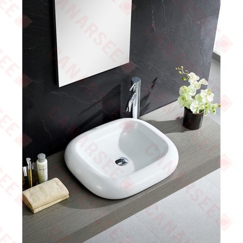 Fine Fixtures MV2119W White Vitreous China Square curving Sides Vessel Sink