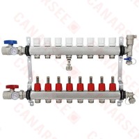 Rifeng SSM208 8-branch Radiant Heat Manifold, Stainless Steel, for PEX, 1/2" Adapters Incl.