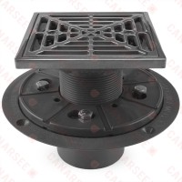 Square Tile-in PVC Shower Pan Drain w/ Screw-on Polished Steel Strainer & Ring, 2" Hub x 3" Inside Fit