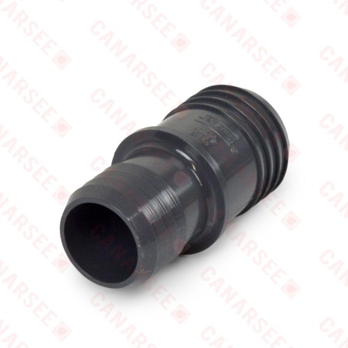 1-1/2" x 1-1/4" Barbed Insert PVC Reducing Coupling, Sch 40, Gray