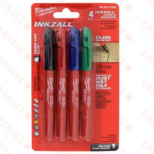 (Pack of 4) Fine Point Inkzall Jobsite Permanent Markers, Colored
