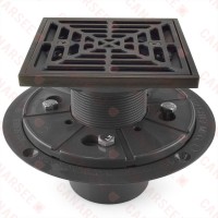 Square Tile-in PVC Shower Pan Drain w/ Screw-on Oil Rubbed Bronze Strainer & Ring, 2" Hub x 3" Inside Fit