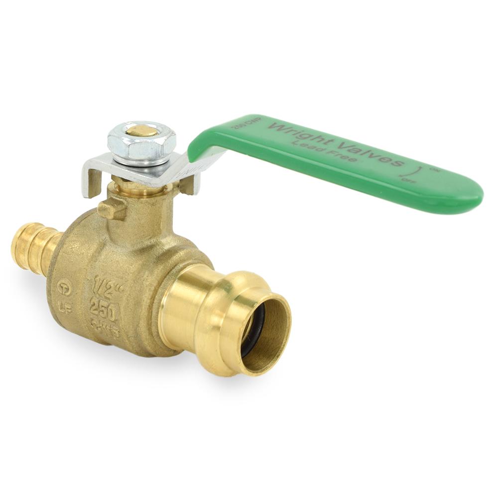 1/2" PEX Crimp x 1/2" Copper Press Brass Ball Valve, LeadFree